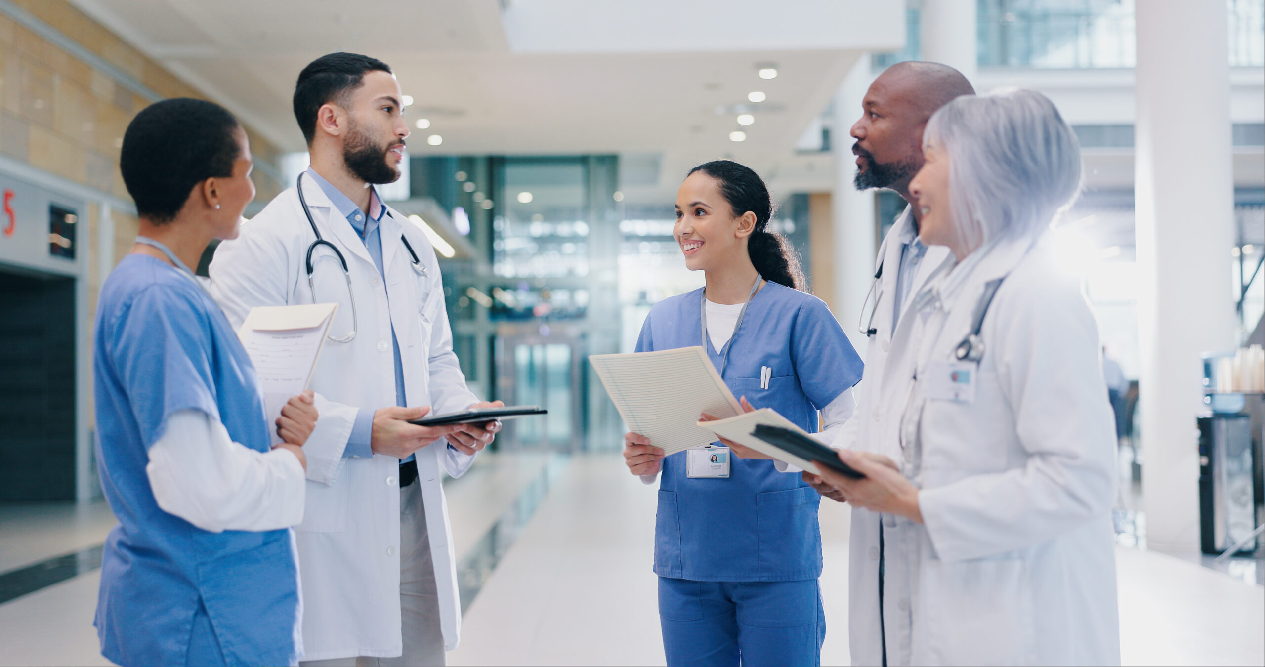 team of healthcare professionals collaborating in a hospital
